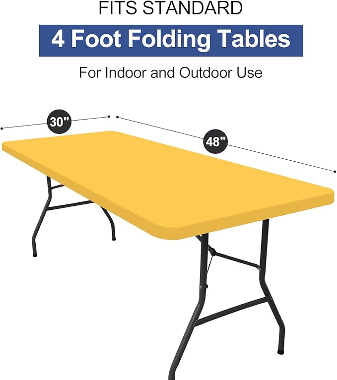 homing Rectangle Table Cloth Cover, Water-Resistant Polyester Elastic Fitted Tablecloth, Fits for 4 Foot Folding Tables, Washable Table Protector for Picnic, Camping (Mustard Yellow, 30" x 48")