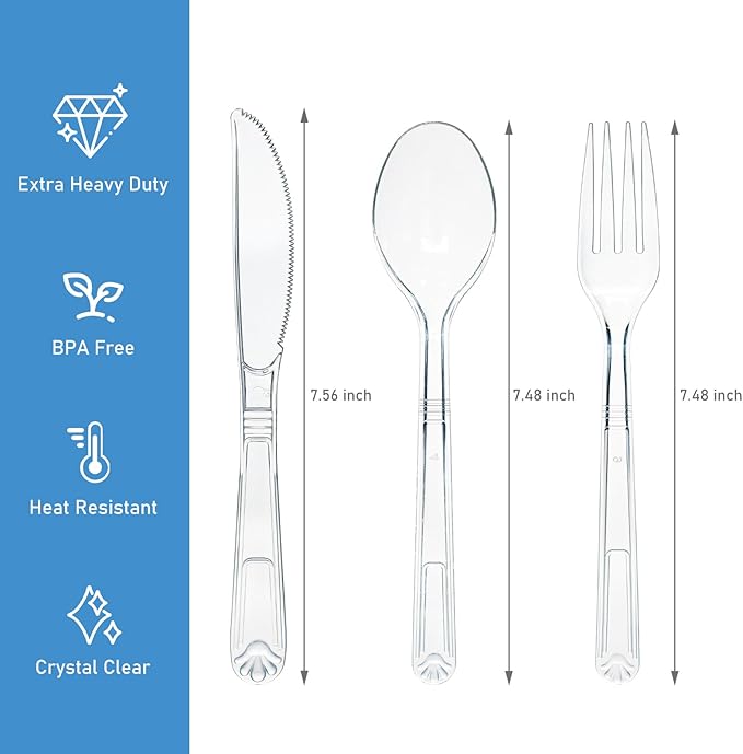 EcoDispose 72 Count Heavy Duty Plastic Silverware, BPA-Free, Heat Resistant