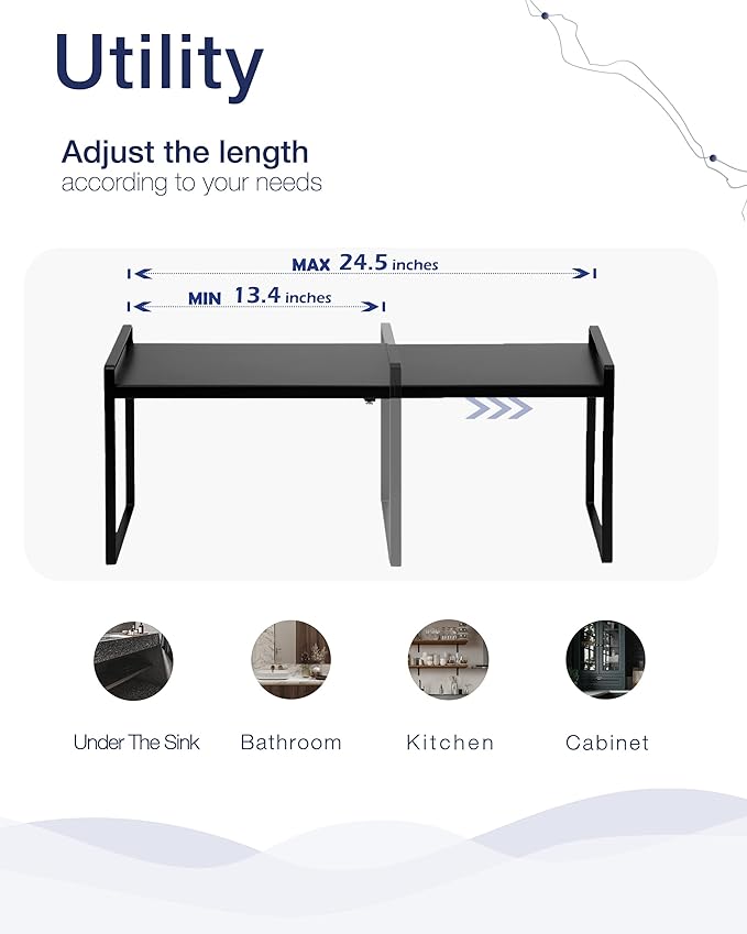 Nxconsu Expandable Shelf for Cabinets, Cabinet Shelf Riser, 10.3" Black