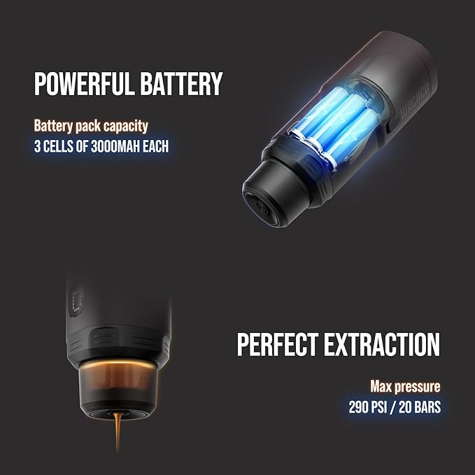 WACACO Coffee Machine Electric & Portable, With 4 Coffee Types & Fast Heat-Up, 9000mAh Battery Up to 5 Cups, 20 Bar Portable Espresso Maker For Ground Coffee & NS Capsule (Dark Burgundy)