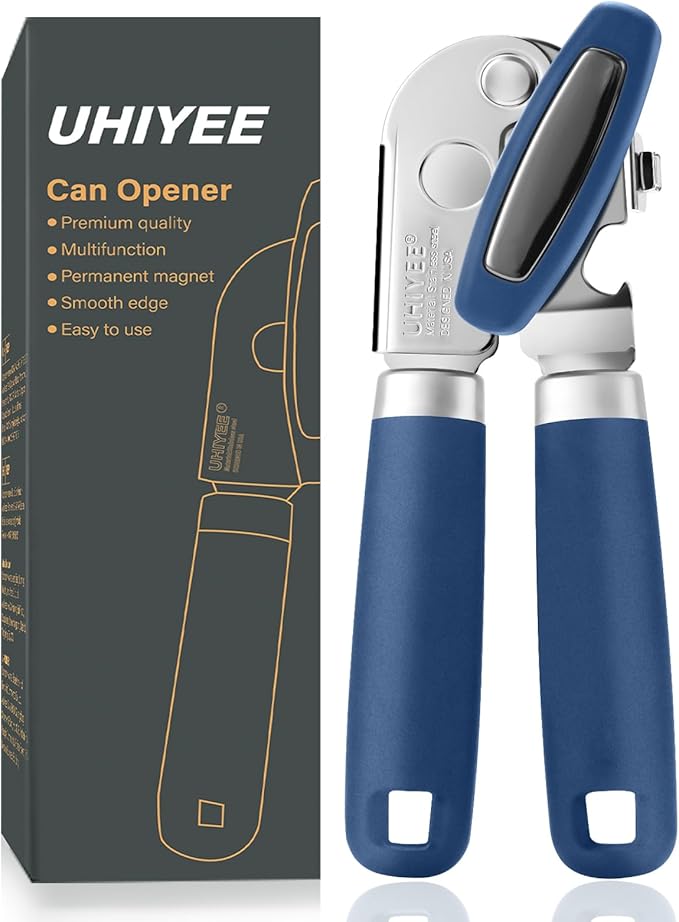 UHIYEE Manual Can Opener Hand Held with Magnet for Home Kitchen, Blue
