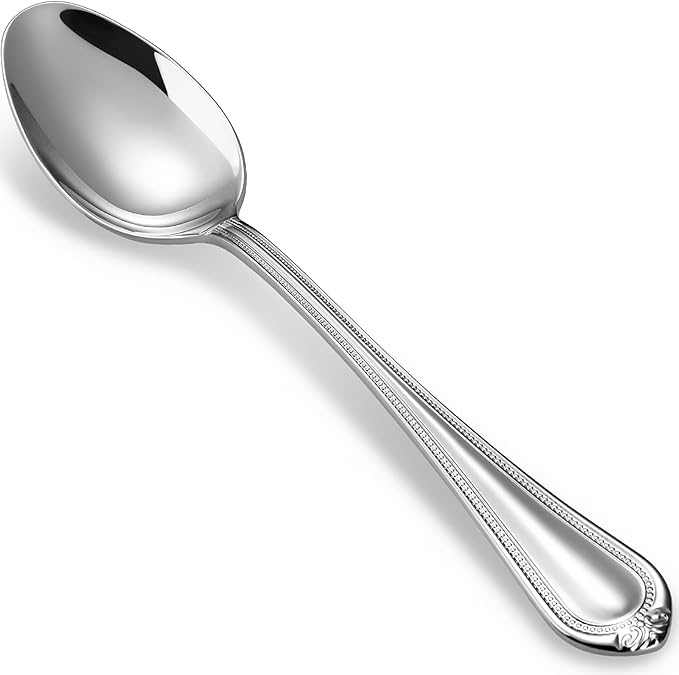 KEAWELL Pearl Edge 4-Piece 7.56-Inch Spoons (Silver, 7.56" Dinner Spoons)