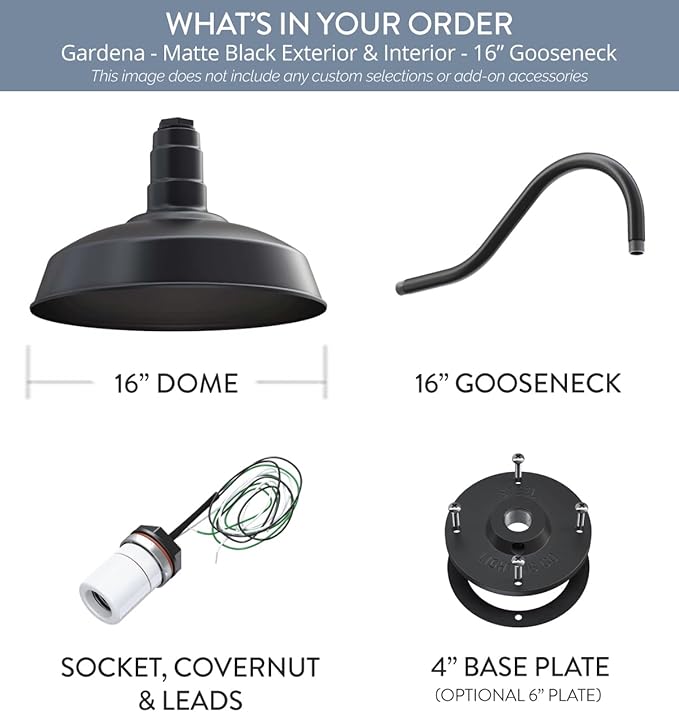 16" Gooseneck Barn Light Outdoor | Farmhouse Exterior Wall | Matte Black