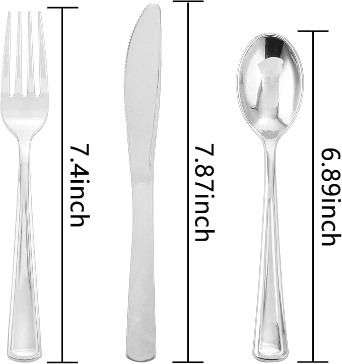 Liacere 200Pcs Silver Plastic Cutlery - Silver Plastic Silverware- Disposable Silverware - 100 Forks, 50 Spoons, 50 Knives Perfect for Wedding ＆ Party