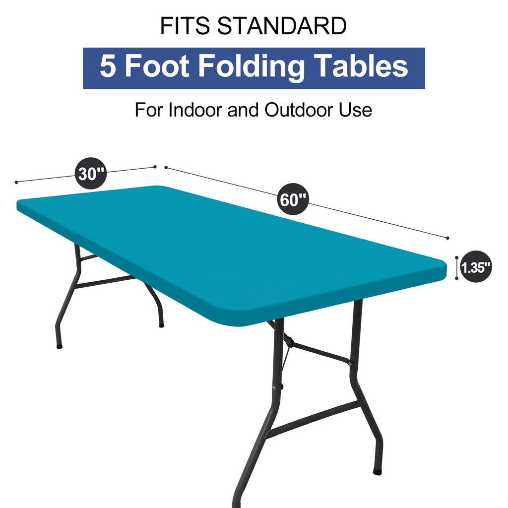 homing Rectangle Table Cloth Cover, Water-Resistant Polyester Elastic Fitted Tablecloth, Fits for 5 Foot Folding Tables, Washable Table Protector for Picnic, Camping, Outdoor (Teal, 30" x 60")