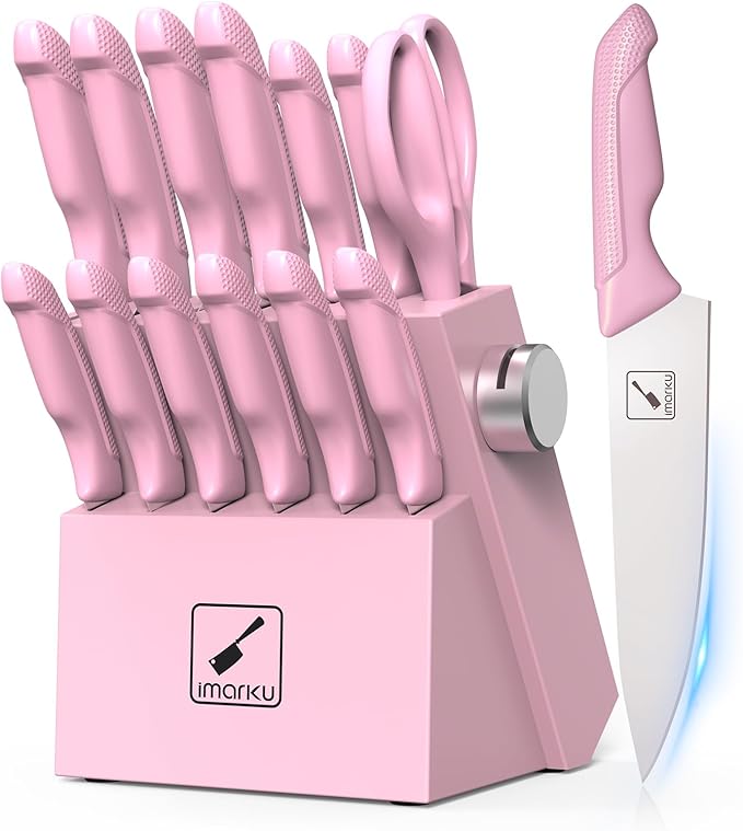 imarku 14-Piece Japanese High-Carbon Stainless Steel Kitchen Knife Set，Pink