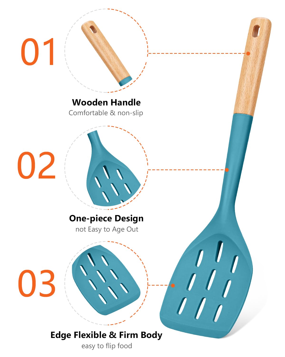 Badiano Silicone Spatula, Non Stick Turner for Cooking, Food Grade, Blue