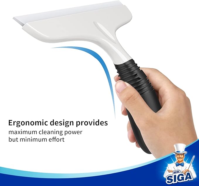 MR.SIGA Silicone Squeegee for Shower Doors, 25 cm/10 inch, White & Black
