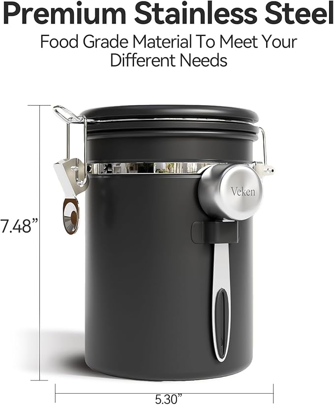 Veken Coffee Canister with Window, Airtight Stainless Steel Container, 22OZ