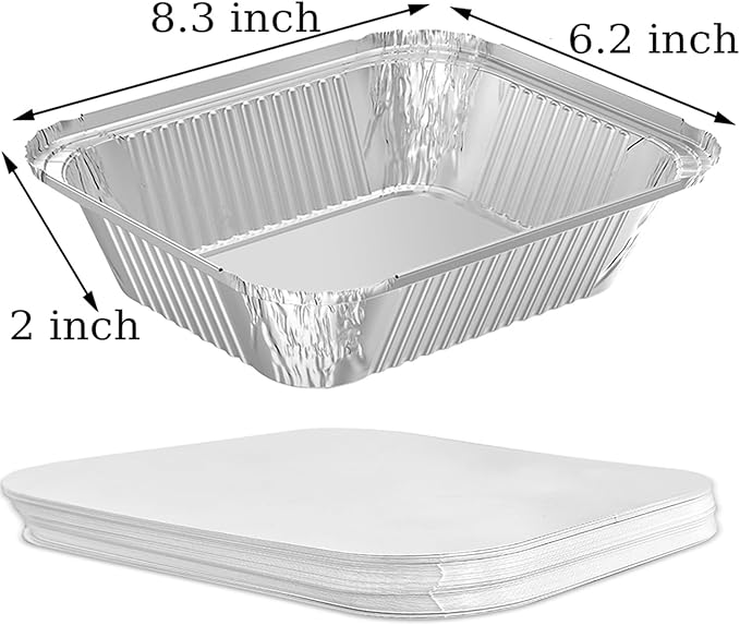 WANBAO 8.3"x6.2" 2.25LB Disposable Tin Foil Pans with Lids, 200 PACK