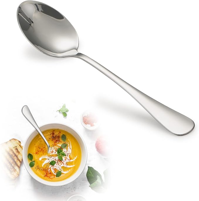 SANTUO 8-Piece Stainless Steel Dinner Spoons, 18/10 Food-Grade Table Spoons,Mirror Polished & Dishwasher Safe, Heavy Duty Metal Spoons for Home, Kitchen, or Restaurant, Rust-Proof & BPA-Free