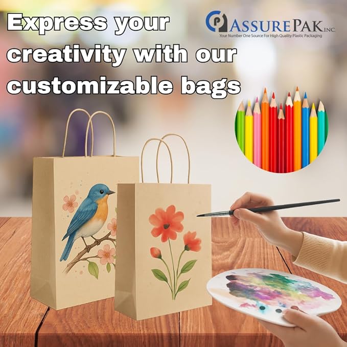 ASSUREPAK Kraft Flat Handle Paper Bags, 12" x 7" x 17", 110 GSM, 250 Count