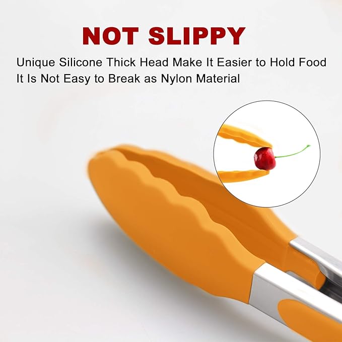2 Pack Silicone Kitchen Tongs, 9 & 12 Inch, Stainless Steel, Orange