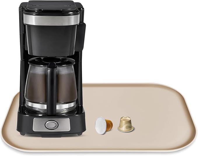 Silicone Coffee Maker Mat with Lip for Countertops, 17.4'' x 10.6'', Khaki