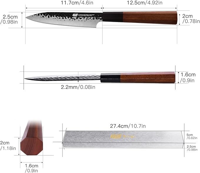 FINDKING Kitchen Utility Knife, 5 Inch Japanese Paring Knife, Small Fruit Knife with 9Cr18MoV High Carbon Steel Blade, Rosewood Octagonal Handle, for Fruits and Vegetables, Dynasty Series