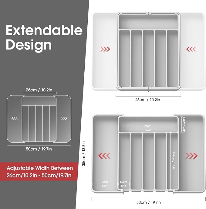 Aujen Silverware Drawer Organizer, Adjustable Utensil Cutlery Tray