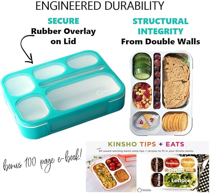 kinsho Bento Lunch Box, Ice Pack Insulated Bag for Kids, Boys, Girls, Teal