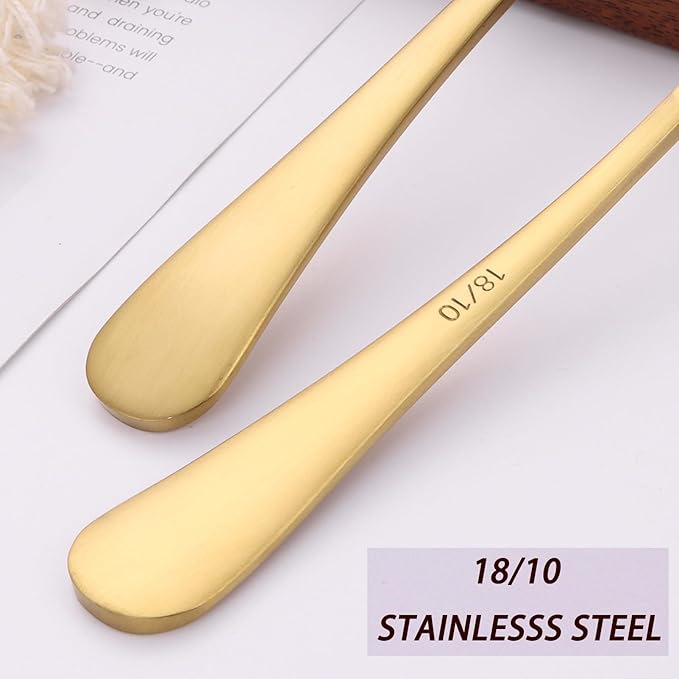 Mafier 7" Round Soup Spoons Set of 4,18/10 Stainless Steel Heavy Duty with Deep Bowl,Matte Stain Finish,Dishwasher Safe(Gold)