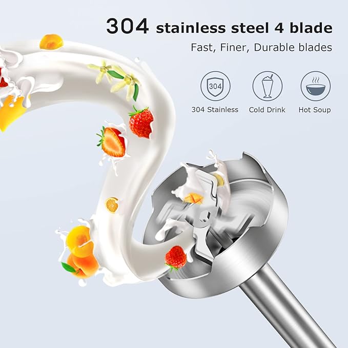 Immersion Blender Handheld, 2-In-1 Hand Blender with 12-Speeds & Turbo Mode