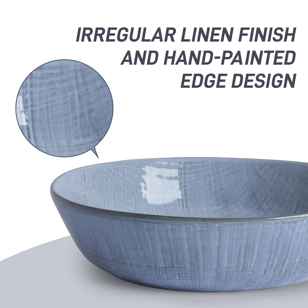 famiware Moonlight 8.5 Inch Pasta Bowls Set of 4, 32oz Serving Bowls for Kitchen, Soup Bowl with Linen Finish, Large Stoneware Bowls for Festivals, Housewarming, Dinnerware, Blue