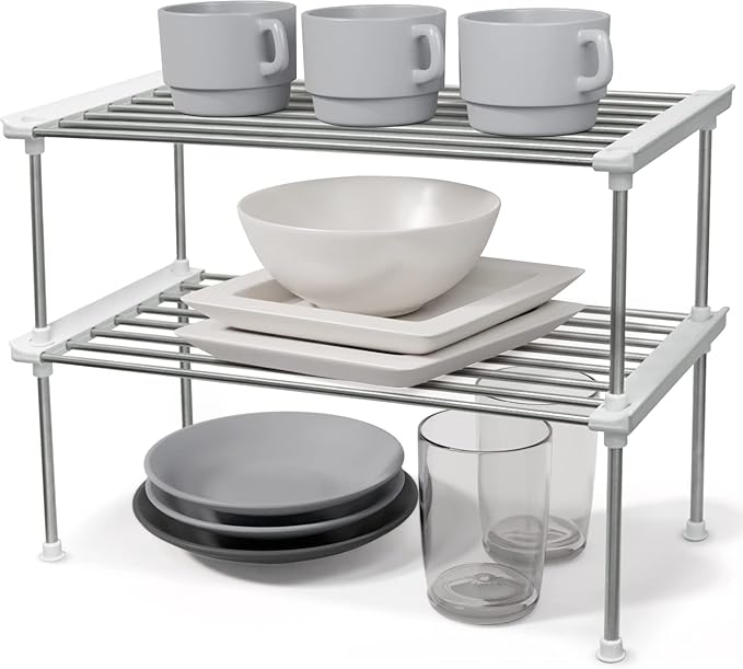 carrotez Set of 2 Stackable Cabinet Organizer Shelf 15.7 x 7.8 x 6.1 White