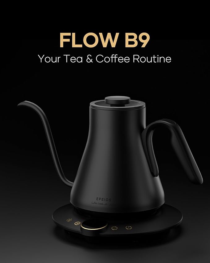 Cocinare Gooseneck Electric Kettle, ±1°F Precise Temperature Control, 1500W Fast Heating, Pour Over Coffee & Tea Kettle with Brew Timer & Keep Warm, Stainless Steel, 0.9L (Matte Black)