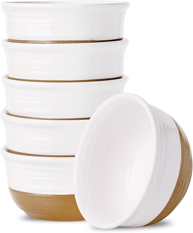 HASENSE Ceramic Cereal Bowls, 20 OZ Soup Bowls for Kitchen, White Bowls Dishwasher and Microwave Safe, Stackable Bowl Set for Pasta Oatmeal Rice Ice Cream, Colorblocked Design Dessert Bowls, Set of 6
