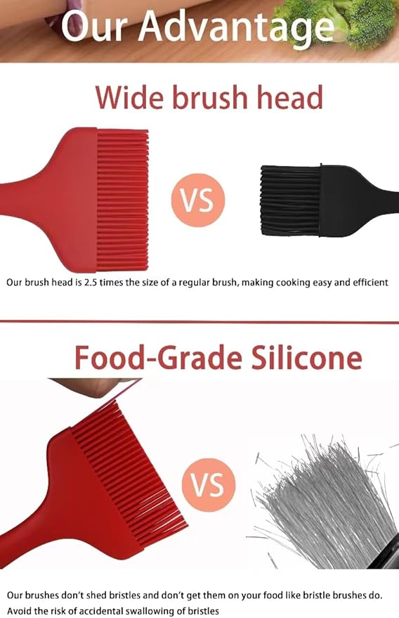 Minchsrin 2 Pcs Of Large Silicone Basting Brushes One-Piece Design Pastry Brush Spread Oil Butter Sauce Marinade For Grill BBQ Baking Heat Resistant Kitchen Cooking Dishwasher Safe (Red And Gray)