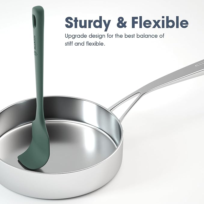 ChefAide 5 Pieces Silicone Spatula Set, Food Grade Rubber Spatula, Upgrade Strong Handle with Ergonomic Grip, Heat Resistant Up to 600°F for Nonstick Cookware, Cooking
