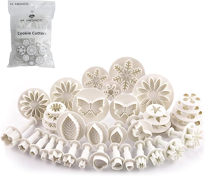 MOACC Cake Tools 36 Piece Fondant Cake Cookie Plunger Sugarcraft Flower Leaf Butterfly Heart Shape Decorating Mold DIY Icing Plunger Tools