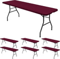 REWOMC 6 Pack Stretch Fabric Table Top Cap Cover, fits 8' Tables, Spandex Table Covers Washable Elastic Rectangle Tablecloth Protector for Indoor Outdoor Party Picnic Wedding, Wine Red, 30" W x 96" L