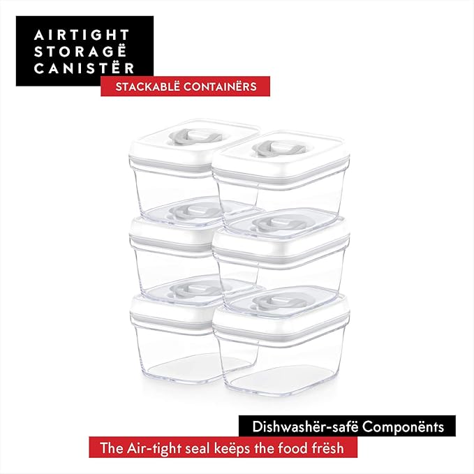DWËLLZA KITCHEN Airtight Food Storage Containers with White Lids – 0.4L 6 Pc Clear Plastic Kitchen canisters Pantry Organization for Spices, Candy, Nuts, BPA-Free, Keeps Food Fresh & Dry