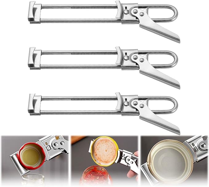 Fiopet Adjustable Multifunctional Stainless Steel Can Opener, 2023 New Stainless Steel Can Opener Bottle Jar Lid Gripper Household Kitchen Tool, Manual Jar Bottle Opener Kitchen Accessories (3 Pcs)