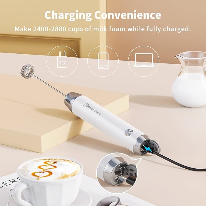 Maestri House LunaFro Rechargeable Milk Frother,Stand & 2 Detachable Whisks