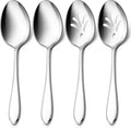 E-far 4-Piece Serving Set - Includes 2 Spoons and 2 Slotted Spoons, Stainless Steel Buffet Utensils for Catering Party Kitchen Restaurant - Mirror Polished, Dishwasher Safe, 8.5-Inch