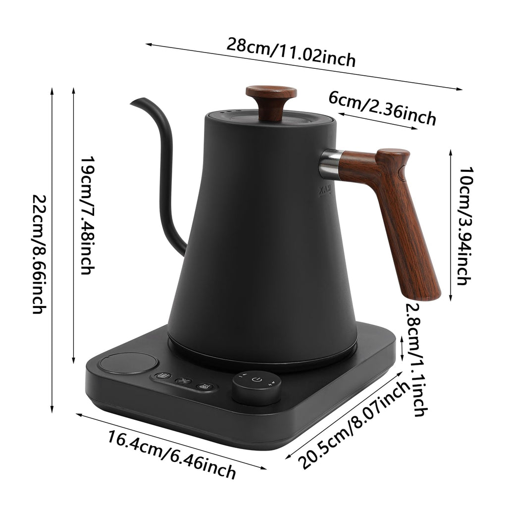 Gooseneck Electric Kettle, 0.24Gal Stainless Steel Electric Tea Kettle with Precision Temperature Control & LED Touchscreen, 1200W 90°Gooseneck Kettle for Tea Coffee (Black)