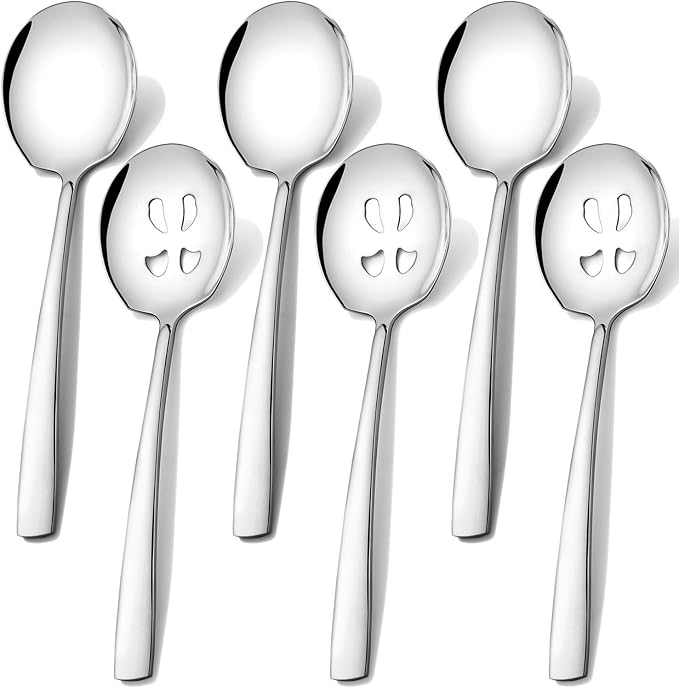 Extra Large Serving Spoons Set of 6-Piece, 11.7-Inch Serving Slotted Spoon x 3 Serving Spoon x 3, 18/8 Stainless Steel Serving Utensil for Buffet, Parties, Catering - Dishwasher Safe(6-Pack, Silver)
