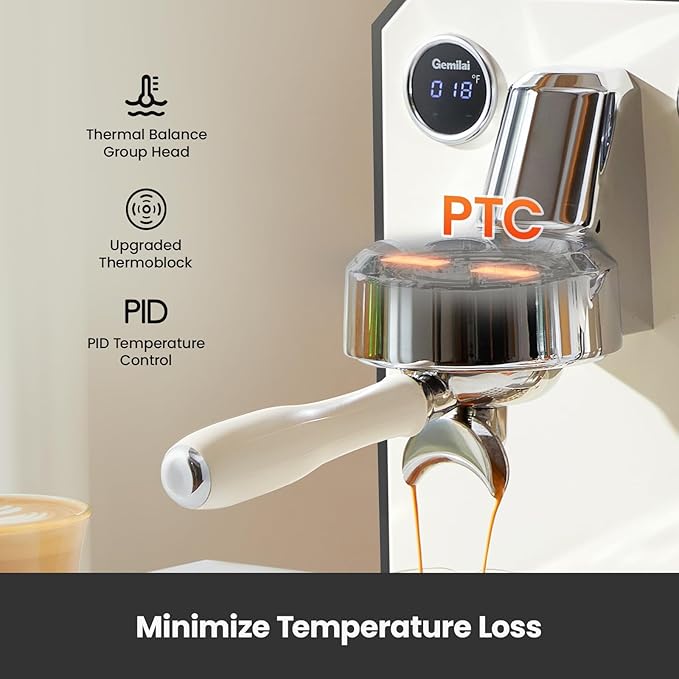 Gemilai Owl Espresso Machine, 15 Bar Professional Semi-Automatic Espresso Maker with Milk Frother Steam Wand, 57oz Removable Water Tank, Dual Display, for Cappuccino, Latte at home, G3006, Ivory White