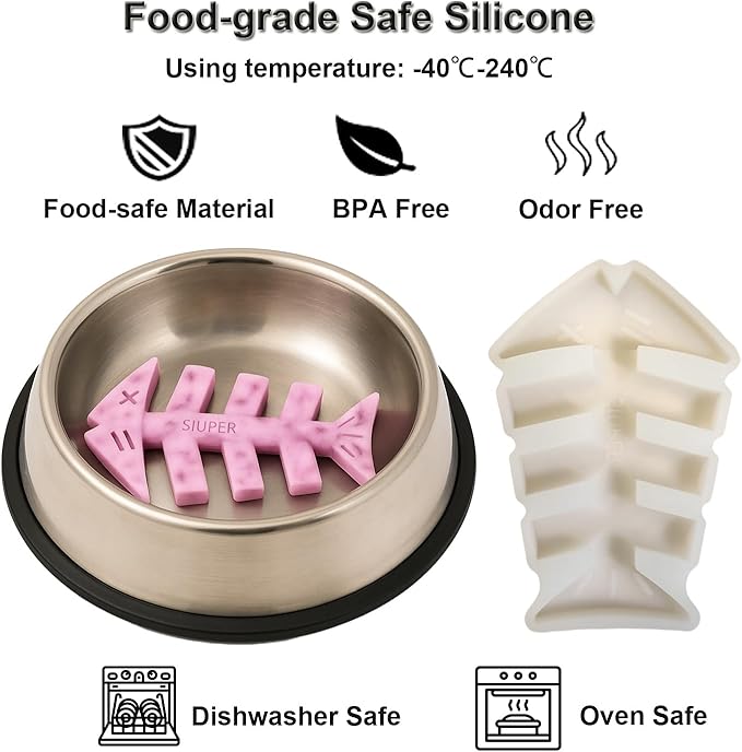 SIUPER 7.5IN Big Fish Bone Dog Cat Treat Mold 1 Pack, DIY Flavors for Puppy. Food Safe Silicone for Oven. Large Ice Cube Mold for Pet Chew, Cooling. Pets Birthday Cake Baking. Fun Gift for Dog Lover