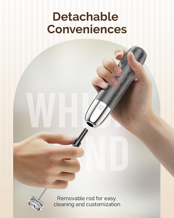 Maestri House Rechargeable Milk Frother, LunaFro Mini with Detachable Wand