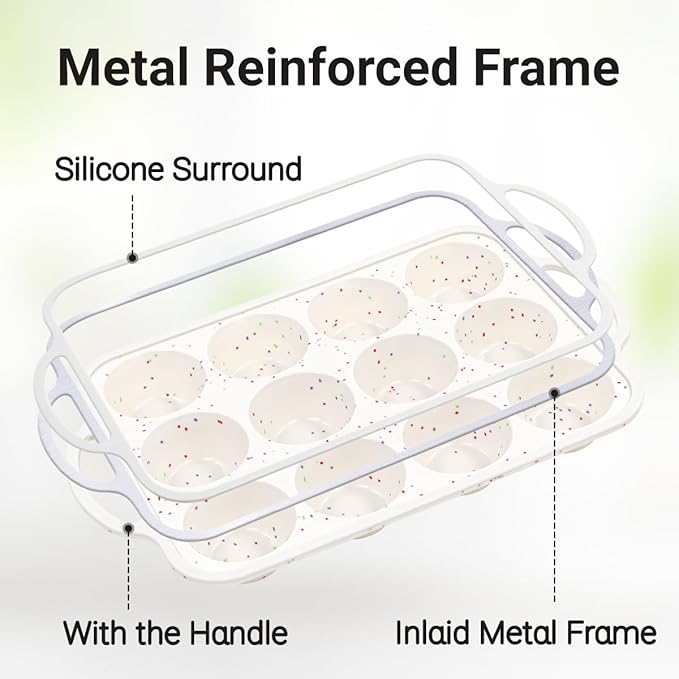 Silicone Muffin Pans for Baking, Metal Reinforced Frame 12 Cups Regular Size Silicone Cupcake Pan Nonstick Muffin Tin for Baking Muffin, Cupcake, Frittatas,BPA Free, Silicone Molds Dishwasher Safe
