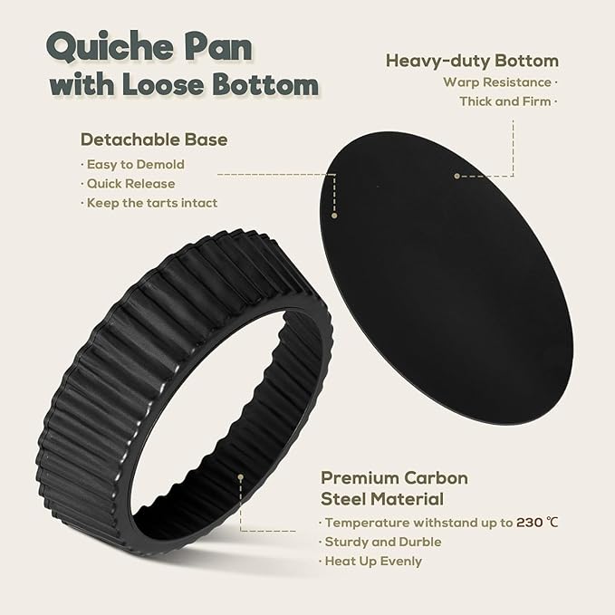 2 Pack 9.5 Inch Pie Pan with Removable Bottom for Baking Deep Quiche Dish