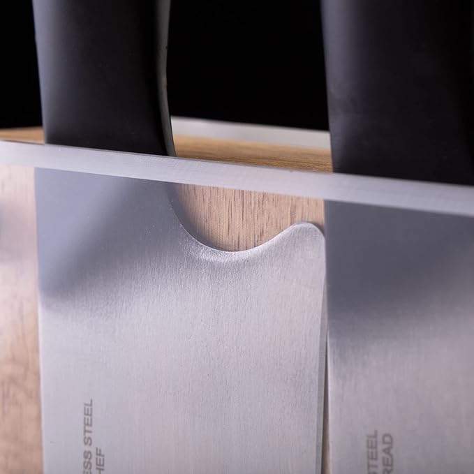Schmidt Brothers - Honeycomb (Acacia Hex) Downtown Magnetic Knife Block, Acacia Hardwood and Acrylic Shield, Universal Cutlery Storage For 16-18 Knives