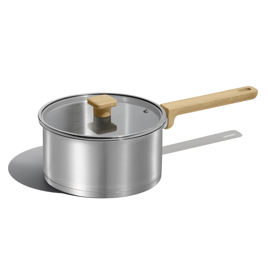 CAROTE 3.5Qt Stainless Steel Sauce Pan Set with Lid, 3-ply Base, Non-Toxic PTFE & PFOA Free Saucepan, Induction Cookware Set, Small Kitchen Pots, Stay-Cool Handles
