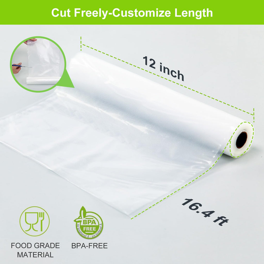 MAGIC SEAL Vacuum Sealer Bags, 3 Rolls 12’’ x 16.4’ Commercial Grade Textured Vacuum Seal Bags for Food Storage, Sous Vide and Meal Prep, Heavy Duty BPA Free