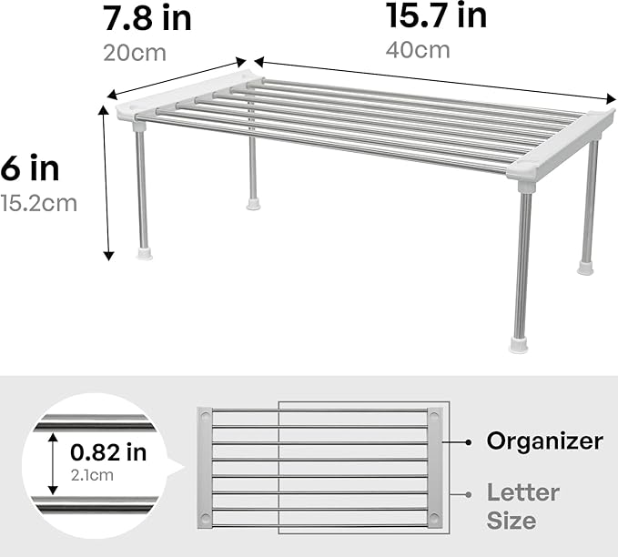 carrotez Set of 2 Stackable Cabinet Organizer Shelf 15.7 x 7.8 x 6.1 White