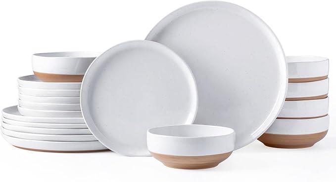 AmorArc Dinnerware Sets for 6, 18 Pieces Ceramic Plates and Bowls Set