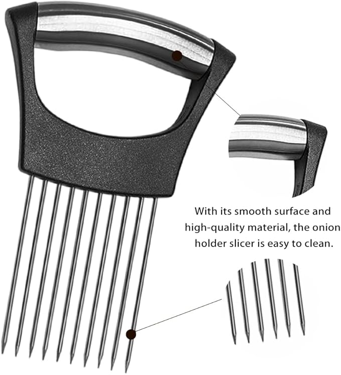 Vyooxcy Stainless Steel Onion Holder for Slicing ，Meat Tenderizer，Fruits Veg Meat Onion Cutter for Slicing and Storage of Avocados Lemon Potato Tomato and Other Meat Stalking Fork, MINI, Silver