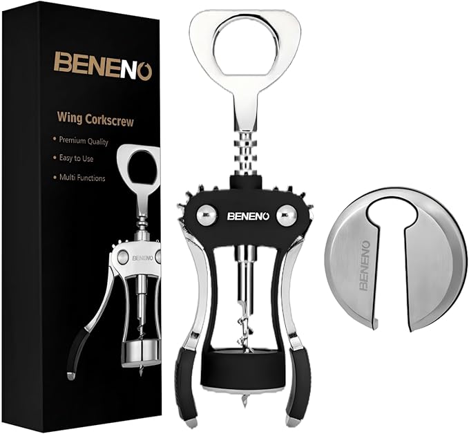 Beneno Wine Opener with Stainless Steel Wine Foil Cutter, Midnight Black