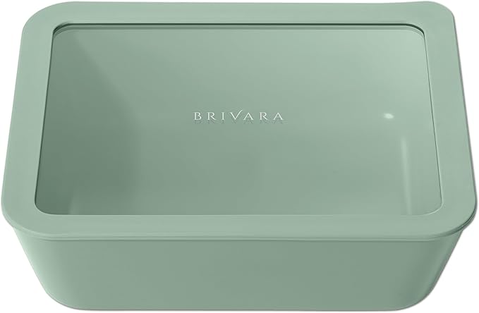 BRIVARA HOME Glass Food Storage Container with Lid, 11-Cup Large Rectangle | Microwave-Safe Airtight Lid, Oven-Safe Ceramic-Coated Glass | Zero Plastic, No PFAS/PFOA/BPA, Reusable [Willow]
